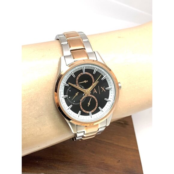 Armani Exchange Men's Watch AX1882 Quartz Black Dial Rose Gold Silver Steel 42mm - Picture 11 of 14